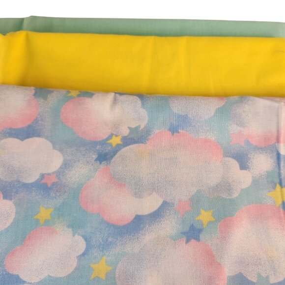Pastel Cloud Patterned Fabric Bundle Cotton Yellow & Green Solid Matching Fabric - Picture 5 of 5